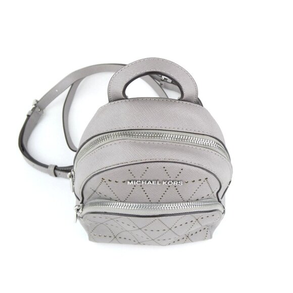 Michael Kors Abbey Gray Silver Perforated Leather Mini Backpack - Picture 8 of 16